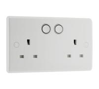 BG Electrical Double Switched Power Wall Plug Socket with Smart Home Control, Touch, Voice or App Control, Timer Function, Security Options, Round Edge, Nexus 800 Series, White Moulded, 13A, 822/HC