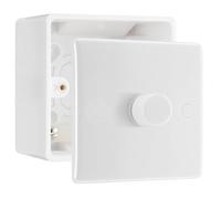 BG Electrical 1 Gang 200W 2 Way Trailing Edge Dimmer Switch with 50mm Surface Pattress Box, White Moulded, 881 & 877