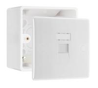 BG Electrical 1 Gang RJ45 Screw Terminal Telephone Socket with 50mm Surface Pattress Box, White Moulded, 8RJ45/1 & 877