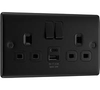 BG Electrical 12W Double Switched Power Wall Plug Socket with Type A and Type C USB Charging Ports, Nexus Metal, Matt Black, 13A, NFB22UAC12B