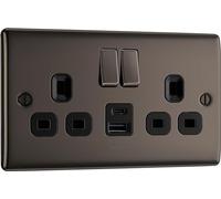 BG Electrical 12W Double Switched Power Wall Plug Socket with USB A and USB C Charging Ports, Nexus Metal, Black Nickel, 13A, NBN22UAC12B