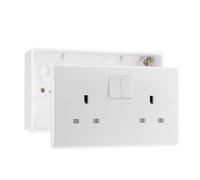 BG Electrical 13A Double Switched Power Plug Wall Socket, Double Pole, with 32mm Surface Pattress Box, White Moulded, IP20, 822DP & 892