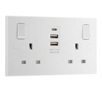 BG Electrical Double Switched Power Wall Plug Socket with Two Type A and Single Type C USB Charging Ports, Square Edge, Nexus 900 Series, White Moulded, 13A, 15W, 922UAAC15