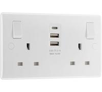 BG Electrical Double Switched Power Wall Plug Socket with Two Type A and Single Type C USB Charging Ports, Round Edge, Nexus 800 Series, White Moulded, 13A, 15W, 822UAAC15