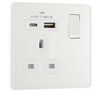 BG Electrical 18W Single Switched Power Plug Wall Socket with Type A USB and Type C USB Charging Ports, Fast Charge, Screwless Front Plate, Evolve, Pearlescent White, 13A, PCDCL21UAC18W