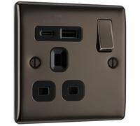 BG Electrical Single Switched Power Plug Wall Socket with Type A USB and Type C USB Charging Ports, Fast Charge, Raised and Slim Profile, Round Edges, Nexus Metal, Black Nickel, 13A, 18W, NBN21UAC18B