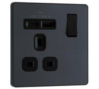 BG Electrical 18W Single Switched Power Plug Wall Socket with Type A USB and Type C USB Charging Ports, Fast Charge, Screwless Front Plate, Evolve, Matt Grey, 13A, PCDMG21UAC18B