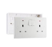 BG Electrical 2 Gang 13A 1 Pole Neon Switched Socket with 32mm Surface Pattress Box, White Moulded, 826 & 892