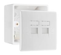 BG Electrical 2 Gang RJ45 Screw Terminal Telephone Socket with 50mm Surface Pattress Box, White Moulded, 8RJ45/2 & 877