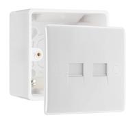 BG Electrical 2 Gang Screw Terminal Secondary Telephone Socket with 50mm Surface Pattress Box, White Moulded, 8BTS/2 & 877