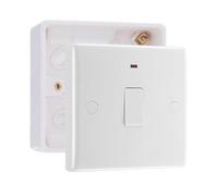BG Electrical 20A Double Pole Switch + Neon + Cable Outlet with 32mm Surface Pattress Box, White Moulded, 833 & 891