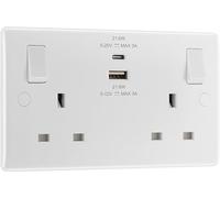BG Electrical Double Switched Power Wall Plug Socket with Fast Charge Type A and C USB Charging Ports, Round Edge, Nexus 800 Series, White Moulded, 13A, 22W, 822UAC22