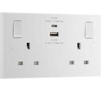 BG Electrical Double Switched Power Wall Plug Socket with Fast Charge Type A and C USB Charging Ports, Square Edge, Nexus 900 Series, White Moulded, 13A, 22W, 922UAC22
