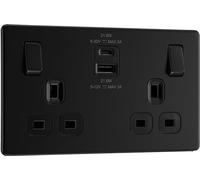 BG Electrical 22W Double Switched Power Wall Plug Socket with Fast Charge Type A and C USB Ports, Screwless, Flatplate, Matt Black, 13A, FFB22UAC22B