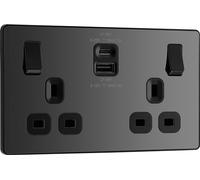 BG Electrical Double Switched Power Wall Plug Socket with Fast Charge Type A and Type C USB Charging Ports, Evolve, Black Chrome, 13A, 22W, PCDBC22UAC22B