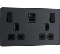 BG Electrical Double Switched Power Wall Plug Socket with Fast Charge Type A and Type C USB Charging Ports, Evolve, Matt Grey, 13A, 22W, PCDMG22UAC22B