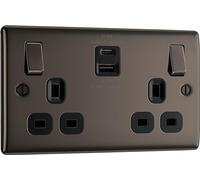 BG NBN22UAC22B Nexus Metal 13A Double Switched Power Socket + USB A+C (22W) - Black Nickel + Black Insert