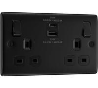 BG Electrical 22W Double Switched Wall Plug Socket with Fast Charge Type A & C USB Charging Ports, Nexus Metal, Matt Black, 13A, NFB22UAC22B
