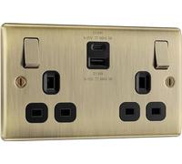 BG NAB22UAC22B Nexus Metal 13A Double Switched Power Socket + USB A+C (22W) - Antique Brass + Black Insert