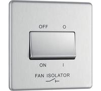Screwless Flatplate Brushed Steel Triple Pole Fan Isolator Switch 10A FBS15-01