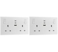 BG Electrical 30W Double Switched Power Wall Plug Socket with Fast Charge, 1 Type A and 2 Type C USB Charging Ports, Round Edge, Nexus 800 Series, White Moulded, 13A, 822UACC30 (Pack of 2)