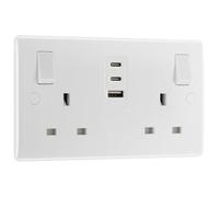 BG 822UACC30 White Round Edge 13A Double Socket + 2xUSB C +1xUSB A(30W)