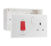 BG Electrical 45A Switch 13A Switched Socket Cooker Control Unit with 50mm Surface Pattress Box, White Moulded, 871 & 878