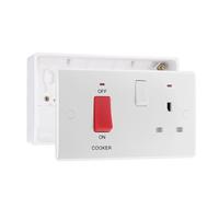 BG Electrical 45A Switch 13A Switched Socket Neon Cooker Control Unit with 32mm Surface Pattress Box, White Moulded, 870 & 892