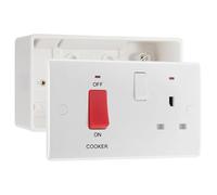 BG Electrical 45A Switch 13A Switched Socket Neon Cooker Control Unit with 50mm Surface Pattress Box, White Moulded, 870 & 878