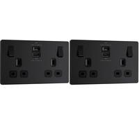 BG Electrical 45W Double Switched Power Wall Plug Socket with Super Fast Charge Type A and Type C USB Charging Ports, Evolve, Matt Black, 13A, PCDMB22UAC45B (Pack of 2)