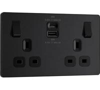 BG Electrical Double Switched Power Wall Plug Socket with Super Fast Charge Type A and Type C USB Charging Ports, Evolve, Matt Black, 13A, 45W, PCDMB22UAC45B