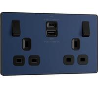 BG Electrical 45W Double Switched Power Wall Plug Socket with Super Fast Charge Type A and Type C USB Charging Ports, Evolve, Matt Blue, 13A, PCDDB22UAC45B