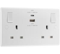 BG Electrical Double Switched Power Wall Plug Socket with Super Fast Charge Type A & C USB Charging Ports, Round Edge, Nexus 800 Series, White Moulded, 13A, 45W, 822UAC45