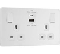 BG Electrical Double Switched Power Wall Plug Socket with Super Fast Charge Type A & Type C USB Charging Ports, Evolve, Pearlescent White, 13A, 45W, PCDCL22UAC45W