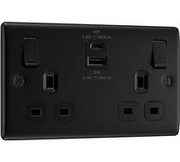 BG Electrical 45W Double Switched Power Wall Plug Socket with Super Fast Charge Type A & Type C USB Ports, Nexus Metal, Matt Black, 13A, NFB22UAC45B