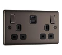 BG Electrical Double Switched Power Wall Plug Socket with Super Fast Charge USB A & USB C Charging Ports, Nexus Metal, Black Nickel, 13A, 45W, NBN22UAC45B
