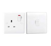 BG Electrical 821-01 Single Pole Single Switch Power Socket, White Moulded, 13 Amp & 812-01 Single Light Switch, White Moulded, 2-Way, 16AX