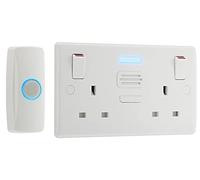 BG Electrical 822BELLWireless DoorBell with IP44 Rated Push Button and Double Power Socket, Battery Operated, White Moulded, Round Edge