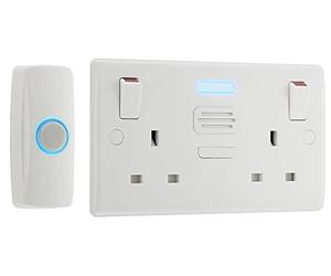 BG Electrical 822BELLWireless DoorBell with IP44 Rated Push Button and Double Power Socket, Battery Operated, White Moulded, Round Edge