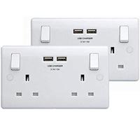 BG Electrical 822U3 Double Socket with 2 X 3.1Amp USB Sockets-30 Year Warranty-2 Pack, White, 4 x 18 x 9.6 cm
