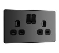 BG Electrical Double Switched Power Plug Wall Socket, Screwless, Evolve, Black Chrome, 13A, PCDBC22B