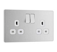 Evolve Brushed Steel (White) Double Switched 13A Power Socket PCDBS22W-01