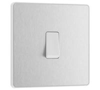BG Electrical Bg Evolve 20A Single Wall Light Switch, 2 Way, Screwless Brushed Steel