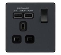 BG Electrical Bg Evolve Single Switched Socket 13A Dual Usb A Matt Grey - Pcdmg21U2B