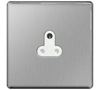 BG Electrical Bg Flat Plate Brushed Steel Fbs29W 5A Unswitched Socket Round Pin White Surround