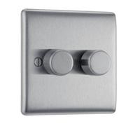 BG Electrical Bg Nexus Metal Brushed Steel Double Intelligent Led Dimmer Switch, 2-Way On/off