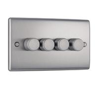 BG Electrical Bg Nexus Metal Brushed Steel Quad Intelligent Led Dimmer Switch, 2-Way On/off