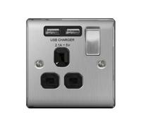 BG Electrical Bg Nexus Metal Single 1 Gang Plug Socket 2 X Usb Outlet Black Insert 13A