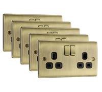 BG Electrical Bg Nexus Nab22B 13A Switched Double Plug Socket 2 Gang Decorative Metal Power Outlet With Antique Brass Finish - Pack Of 5