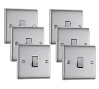 BG Electrical Bg Nexus Nbs12 20A Single Light Switch 1 Gang 2 Way Rocker - Brushed Steel Metal Plate - Pack Of 6